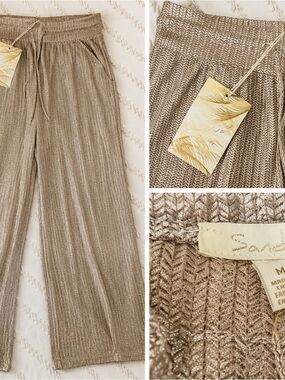 Sandiva Metallic Wide Leg Resort Pants | Rose Gold Shimmer | Size Medium | NWT